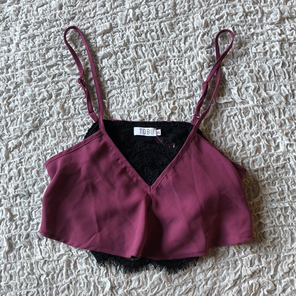Tobi purple lace crop tank